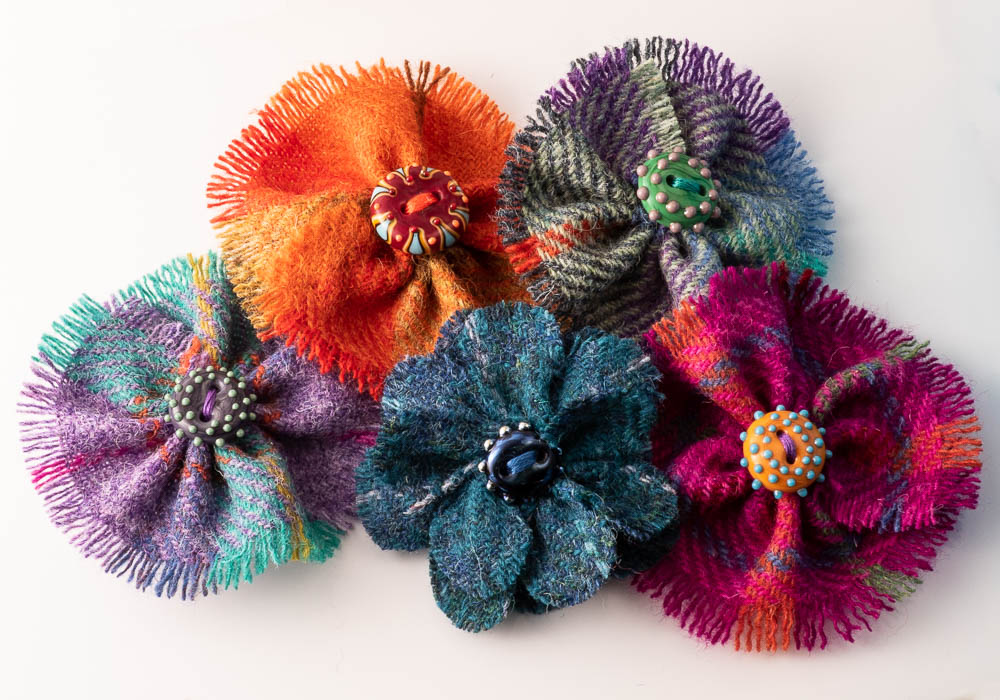 Harris Tweed Flower Brooches