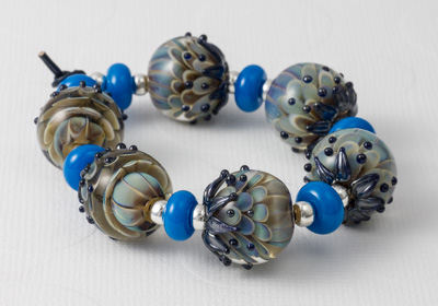Silver Glass Lampwork Dahlia Beads by Ciel Creations