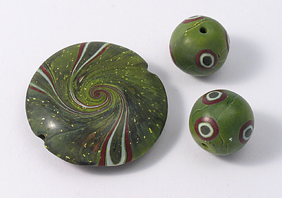 Green Polymer Clay Beads with Silver Leaf Green Polymer Clay Beads with Silver Leaf