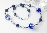 Blue Dahlia Lampwork Necklace