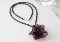 Amethyst Lampwork Rose Necklace