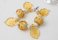Amber Lampwork Leaf and Rose Beads