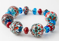 Red and Turquoise Lampwork Dahlia Beads alternative view 1