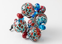 Red and Turquoise Lampwork Dahlia Beads alternative view 2