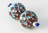 Turquoise and Red Lampwork Dahlia Bead Pair alternative view 2