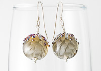 Grey Dahlia Lampwork Earrings