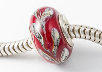 Red Leaf Silver Cored Lampwork Bead