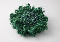 Dark Green Beaded Flower Brooch