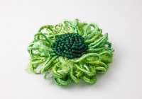 Bright Green Beaded Flower Brooch