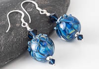 Blue Dahlia Lampwork Earrings